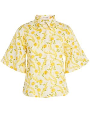 VERANDAH Linen-Cotton Floral Shirt - Metallic