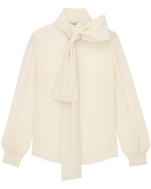 Saint Laurent Silk Pussybow Blouse - Natural
