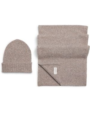 Johnstons of Elgin Brushed Cashmere Beanie And Scarf Set - Gray
