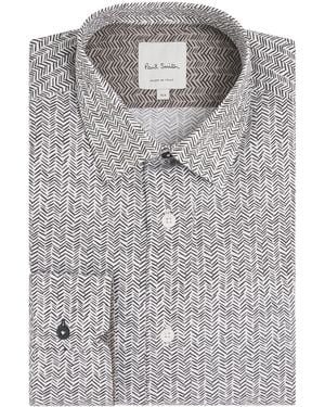Paul Smith Cotton Chevron Print Tailored Fit Shirt - Gray