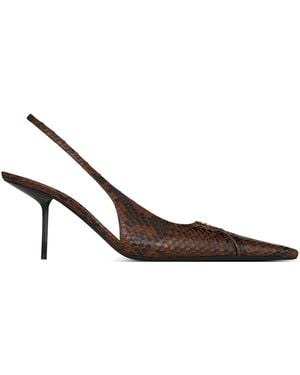 Saint Laurent Snakeskin Babylone Slingback Pumps 75 - Brown