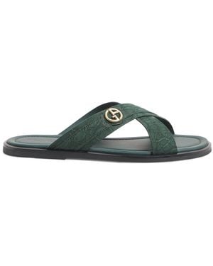 Giorgio Armani Caiman Leather Cross Sandals - Green