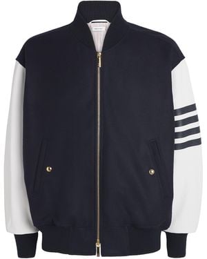 Thom Browne Wool-Leather 4-Bar Oversized Bomber Jacket - Blue