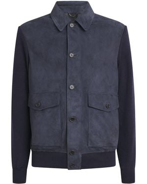 FIORONI CASHMERE Suede Bomber Jacket - Blue