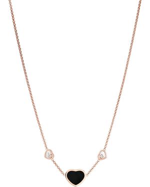 Chopard Diamond And Onyx Happy Hearts Pendant - Metallic