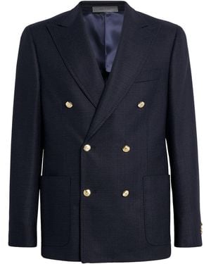 Corneliani Virgin Wool Double-Breasted Blazer - Blue