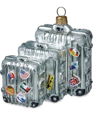 Harrods Glass Travel Suitcases Set Tree Ornaments - Blue