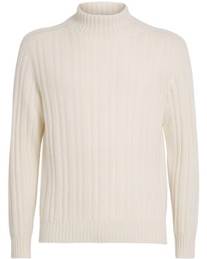 Isaia Cashmere Rib Mock-Neck Jumper - White