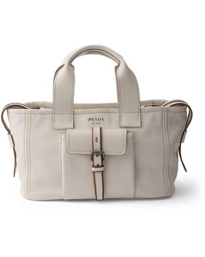 Prada Medium Leather Route Tote Bag - Grey