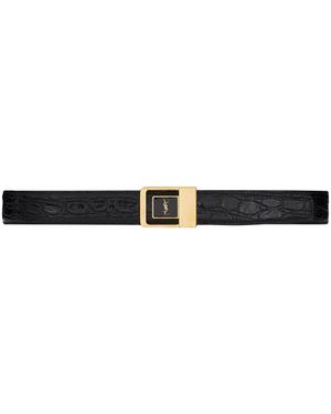 Saint Laurent Croc-Embossed Logo Belt - White