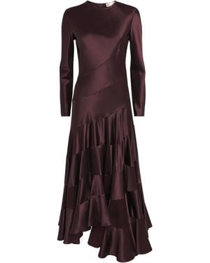 Tory Burch Satin Asymmetric Midi Dress - Brown