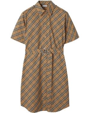 Burberry Cotton Check Mini Dress - Natural