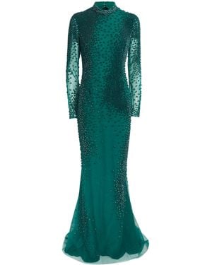 Georges Hobeika Silk-Blend Beaded Gown - Green