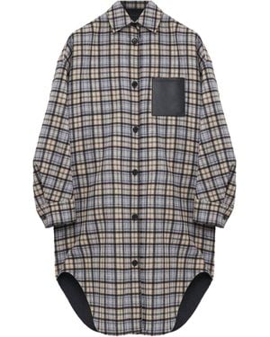 Loewe Wool-Cashmere Check Coat - Grey