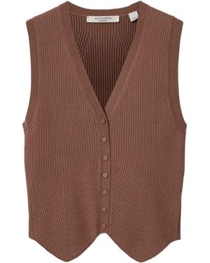 AllSaints Cruz Rib Knit Waistcoat - Brown