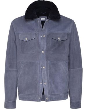 Brunello Cucinelli Suede-Shearling Four-Pocket Jacket - Blue