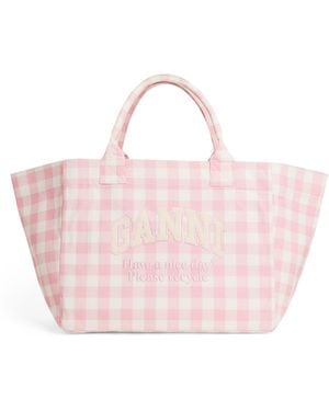 Ganni Extra-Large Cotton Shopper Tote Bag - Pink
