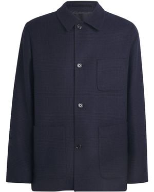 Lardini Wool-Cashmere Check Chore Jacket - Blue