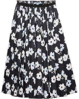 Prada Cotton Pleated Midi Skirt - Black