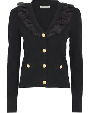 Alessandra Rich Wool Ruffle-Trim Cardigan - Black