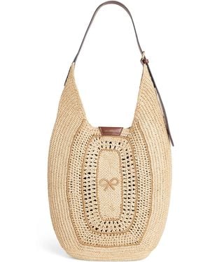 Anya Hindmarch Raffia Leather-Trim Bow Shoulder Bag - Metallic
