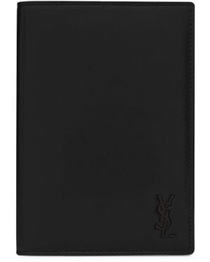 Saint Laurent Leather Monogram Passport Holder - Black