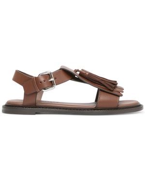Weekend by Maxmara Leather Tassel Sandals - Brown