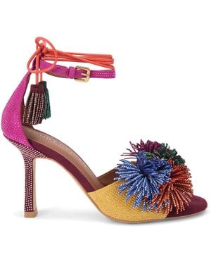 Kurt Geiger Suede Embellished Pom Pom Sandals - Pink