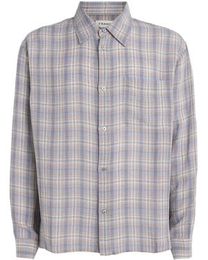 FRAME Linen-Blend Plaid Shirt - Grey