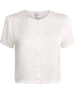 Leset Satin Short-Sleeve Barb Cardigan - White