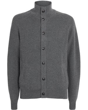 Pal Zileri Wool-Silk-Cashmere High-Neck Cardigan - Grey
