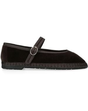 Flabelus Velvet Pierre Mary Jane Flats - Black