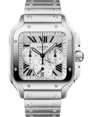 Cartier Large Stainless Steel Santos De Watch - Grey