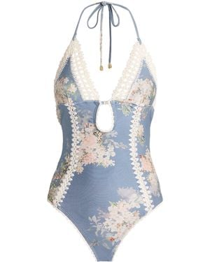 Zimmermann Cascadian Keyhole Crochet Swimsuit - Blue