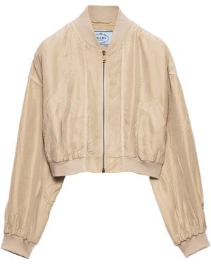 Prada Silk Cropped Bomber Jacket - Natural