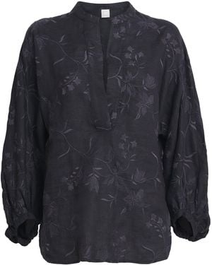 Eleventy X Harrods Linen Floral-Embroidered Blouse - Blue