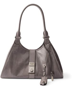 Prada Medium Leather Tote Bag - Grey