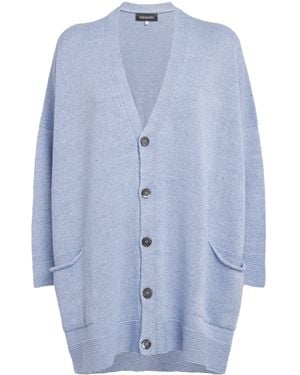 Eskandar Linen-Organic Cotton Cardigan - Blue