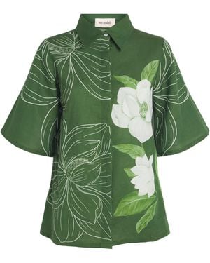 VERANDAH Linen-Cotton Floral Shirt - Green