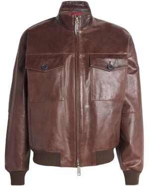 MAX&Co. Leather Bomber Jacket - Brown