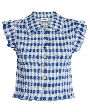 Sandro Gingham Smocked Top - Blue