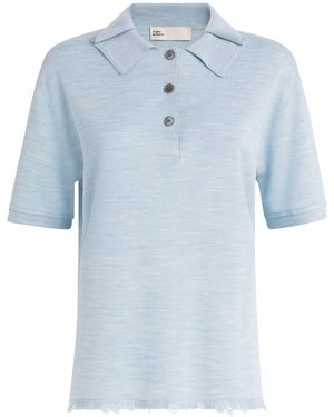 Tory Burch Silk-Blend Distressed Polo Shirt - Blue