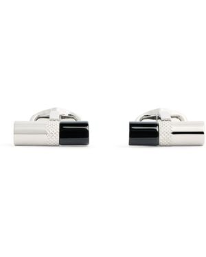 Babette Wasserman Rhodium-Plated Stone Bar Cufflinks - White
