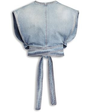 Alaïa Denim Belted Crop Top - Blue