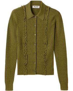 Miu Miu Cashmere-Silk Ruffled Cardigan - Green