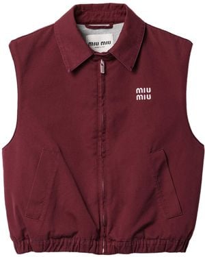 Miu Miu Washed Cotton Poplin Gilet - Red