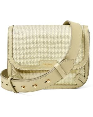 Aspinal of London Leather Raffia-Front Ella Cross-Body Bag - Natural