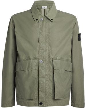 Stone Island Waxed Canvas Coach Jacket - Green