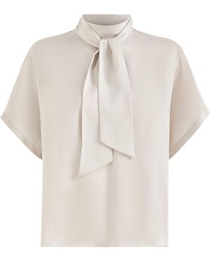 Brunello Cucinelli Silk Satin Tie-Neck T-Shirt - White