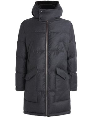 Yves Salomon Wool-Silk Down Mink-Trim Coat - Grey